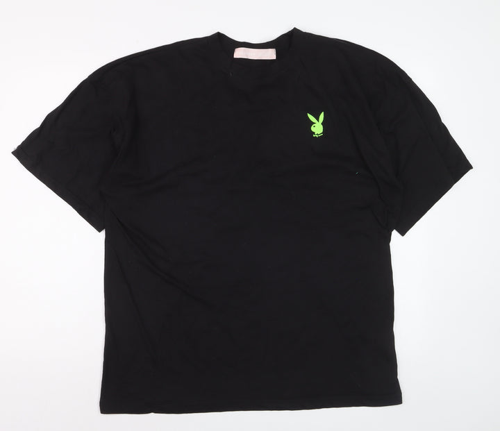 Missguided Playboy Black Women's Relaxed Fit Graphic T-Shirt Size M