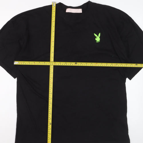 Missguided Playboy Black Women's Relaxed Fit Graphic T-Shirt Size M
