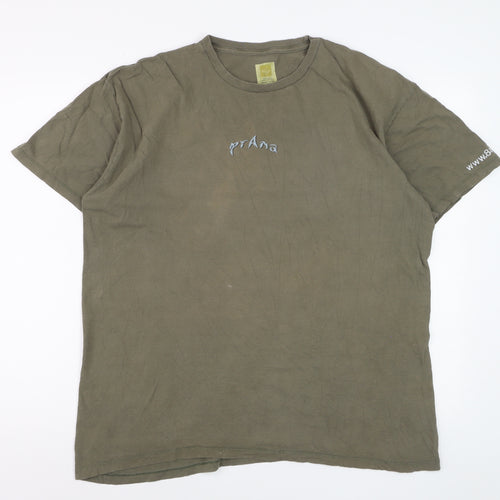 PrAna Mens Khaki Green Organic Cotton Graphic T-Shirt XL