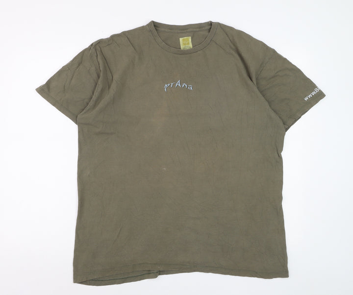 PrAna Mens Khaki Green Organic Cotton Graphic T-Shirt XL