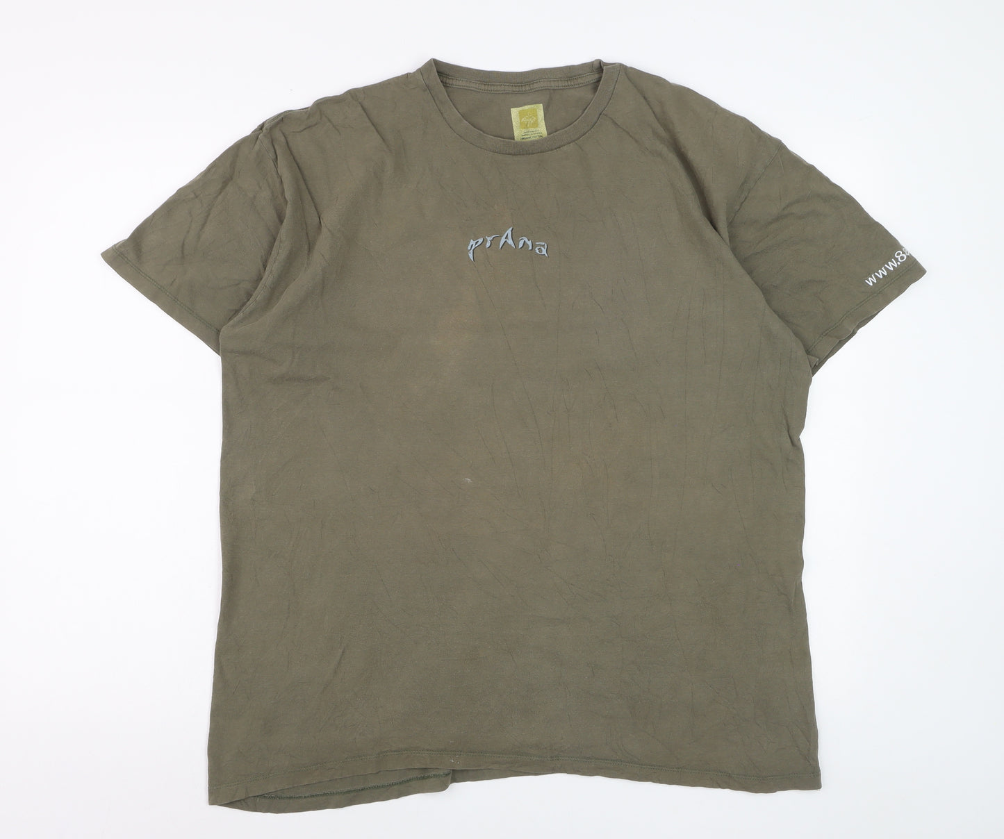 PrAna Mens Khaki Green Organic Cotton Graphic T-Shirt XL