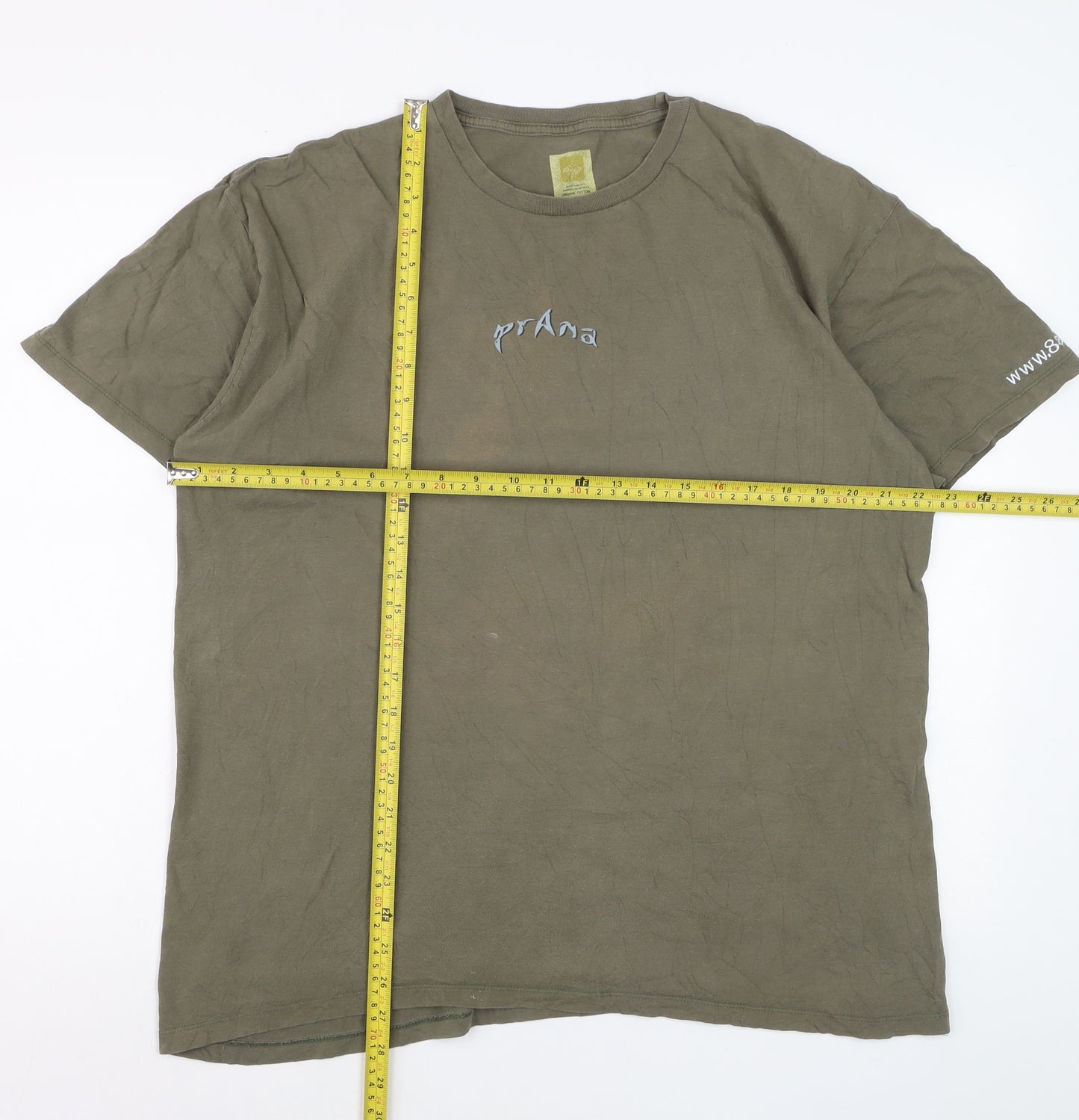 PrAna Mens Khaki Green Organic Cotton Graphic T-Shirt XL