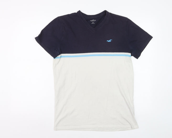 Hollister Men’s Blue Colourblock V-Neck Short Sleeve T-Shirt Size M