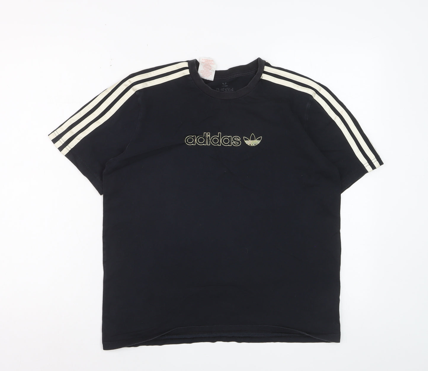Adidas Boys Black 13-14 Years Cotton Short Sleeve Sports T-Shirt