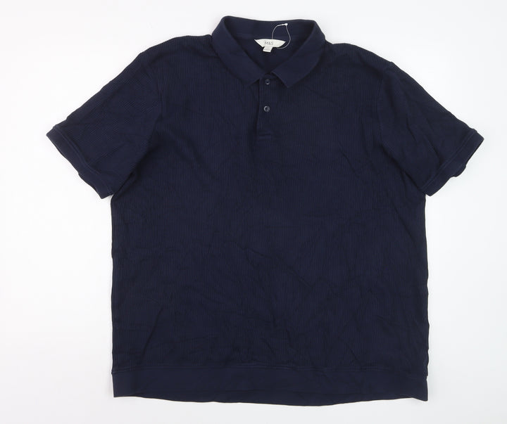 Marks and Spencer Men's Blue 2XL Regular Fit Cotton Polo Shirt