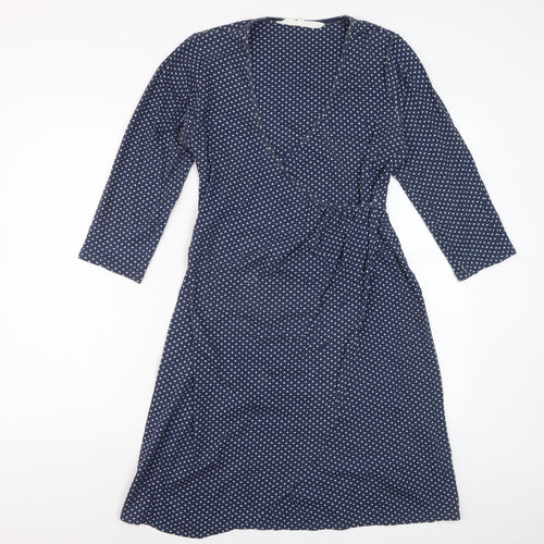 Braintree Women Blue Polka Dot Wrap Dress Size S 3/4 Sleeve V-Neck