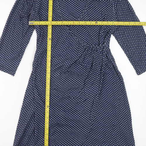 Braintree Women Blue Polka Dot Wrap Dress Size S 3/4 Sleeve V-Neck