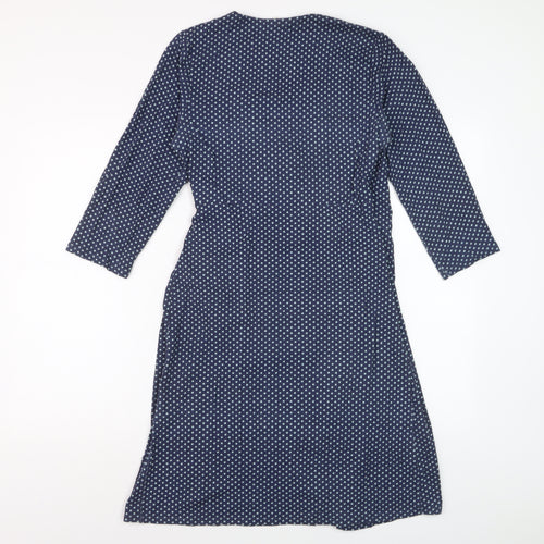 Braintree Women Blue Polka Dot Wrap Dress Size S 3/4 Sleeve V-Neck