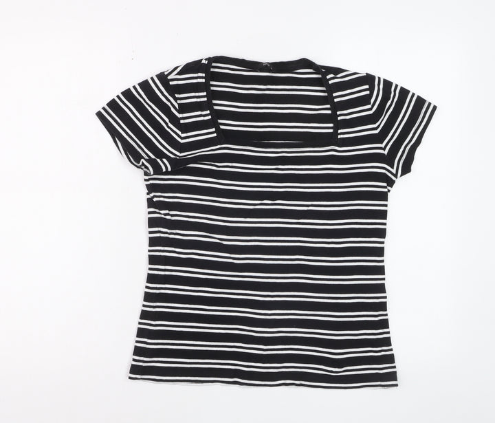 M&Co Womens Black Striped Cotton Short Sleeve T-Shirt Size 14