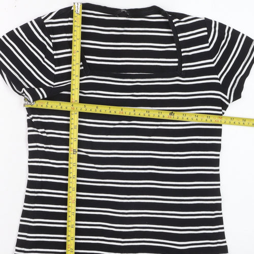 M&Co Womens Black Striped Cotton Short Sleeve T-Shirt Size 14