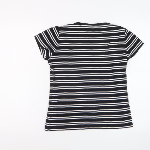 M&Co Womens Black Striped Cotton Short Sleeve T-Shirt Size 14