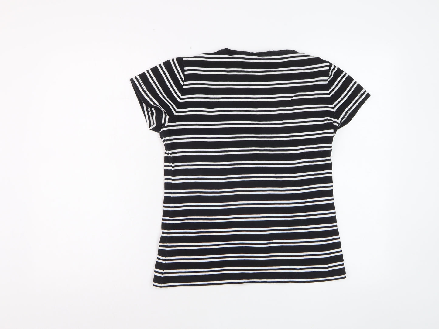 M&Co Womens Black Striped Cotton Short Sleeve T-Shirt Size 14