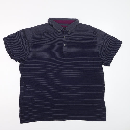 Debenhams Men's Blue Striped Cotton Short Sleeve Polo Shirt L