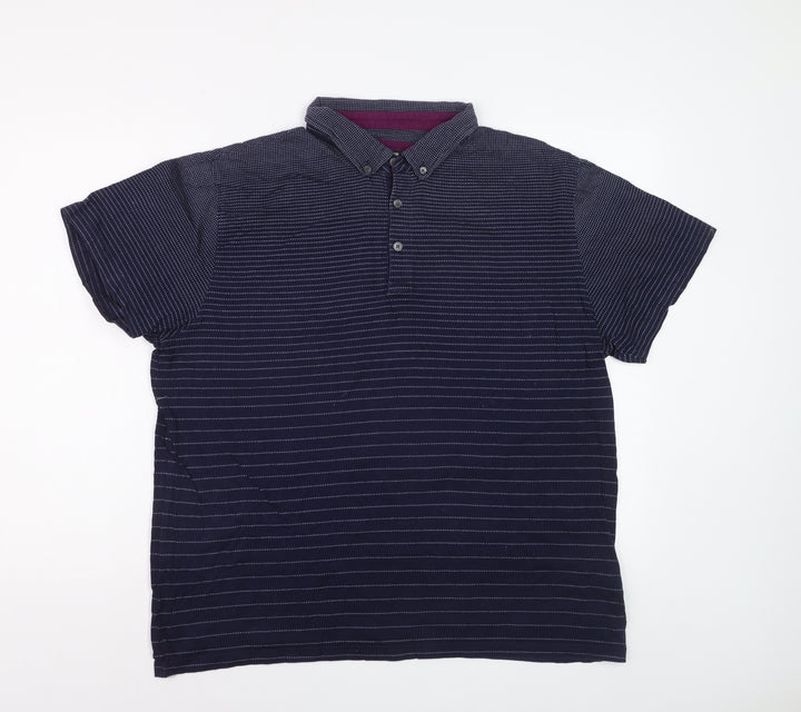 Debenhams Men's Blue Striped Cotton Short Sleeve Polo Shirt L