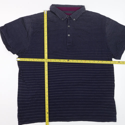 Debenhams Men's Blue Striped Cotton Short Sleeve Polo Shirt L