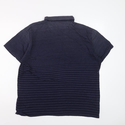 Debenhams Men's Blue Striped Cotton Short Sleeve Polo Shirt L
