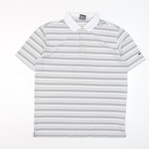 Nike Golf Men's White Striped Dri-Fit Polo Shirt Size L