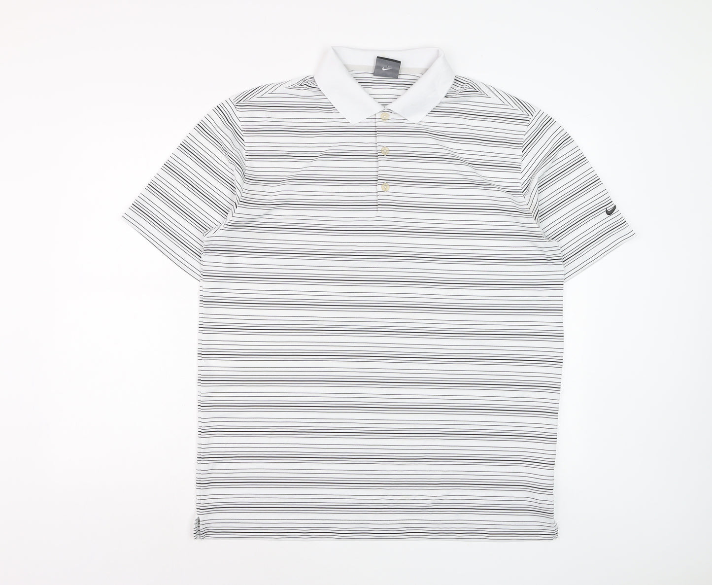 Nike Golf Men's White Striped Dri-Fit Polo Shirt Size L