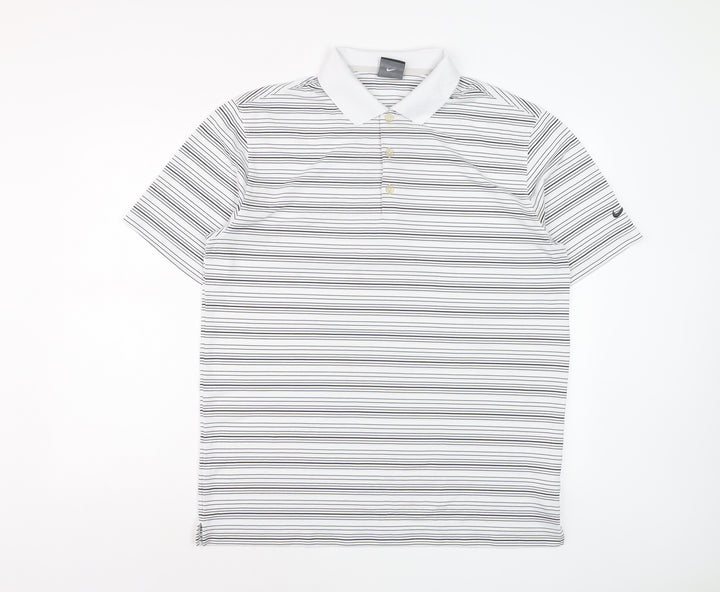 Nike Golf Men's White Striped Dri-Fit Polo Shirt Size L