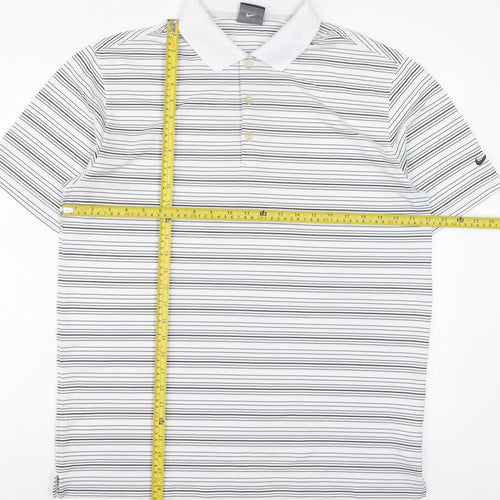 Nike Golf Men's White Striped Dri-Fit Polo Shirt Size L