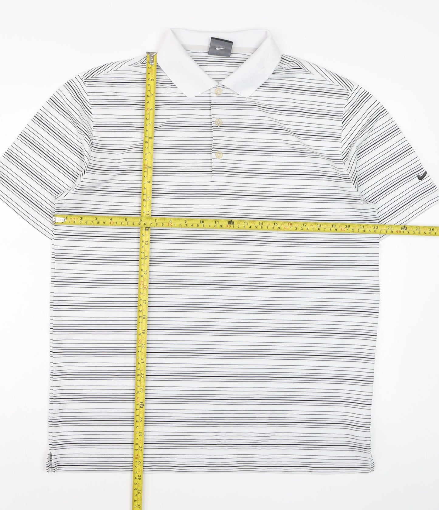 Nike Golf Men's White Striped Dri-Fit Polo Shirt Size L