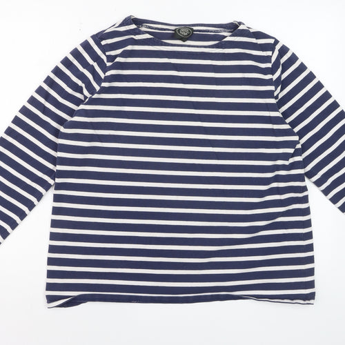 Laura Ashley Women's Blue White Striped Long Sleeve Cotton T-Shirt XL