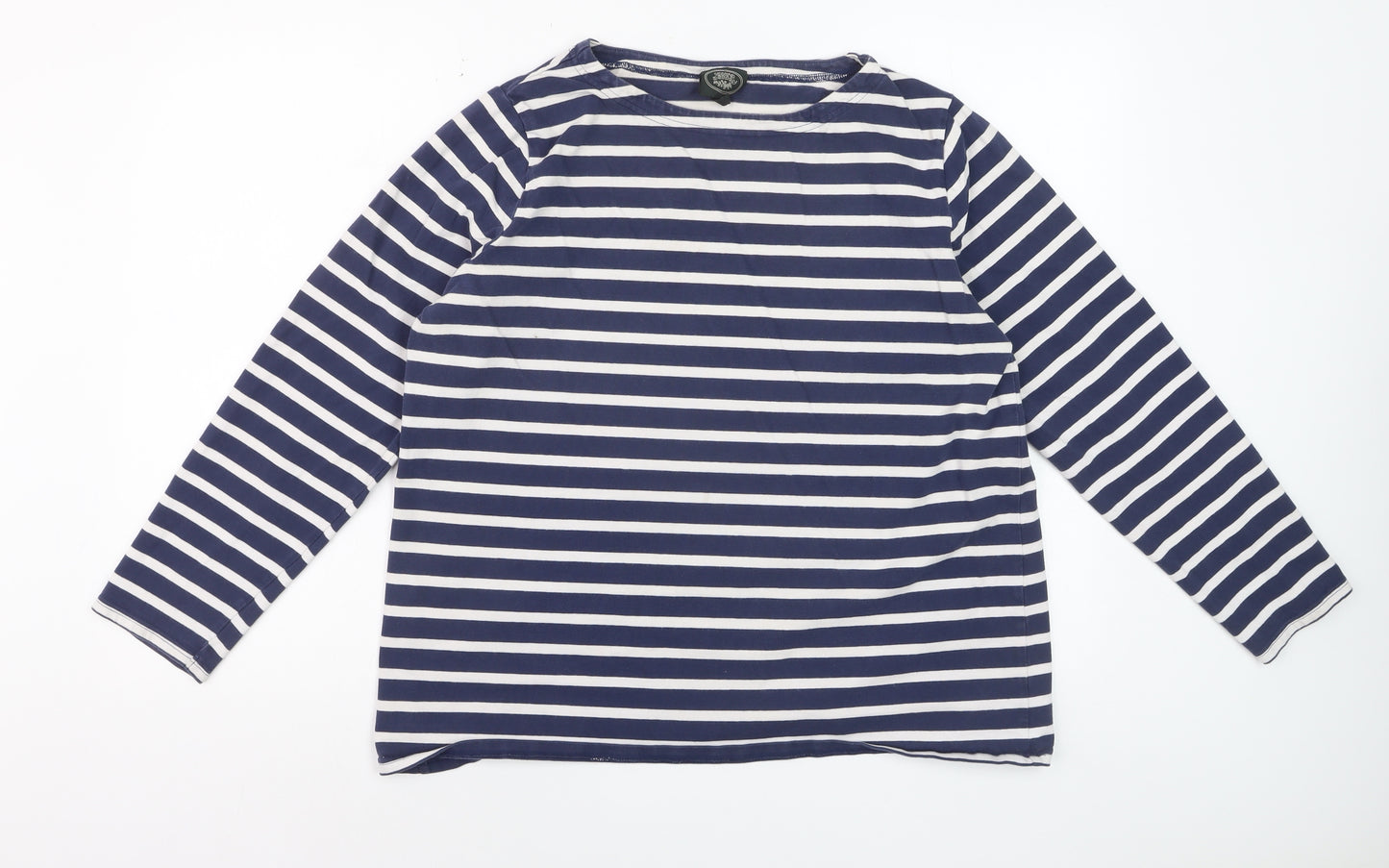 Laura Ashley Women's Blue White Striped Long Sleeve Cotton T-Shirt XL