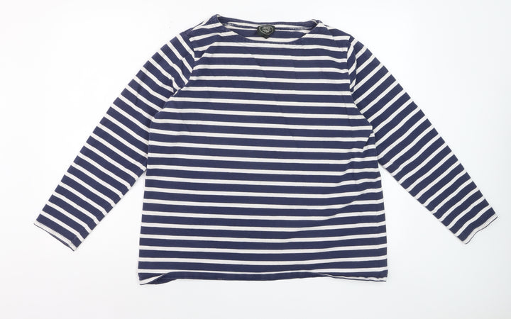 Laura Ashley Women's Blue White Striped Long Sleeve Cotton T-Shirt XL