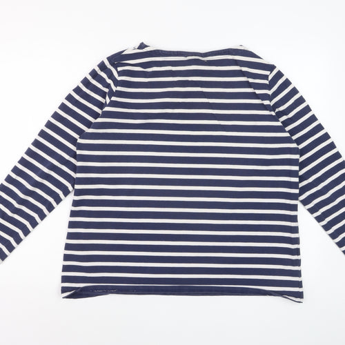 Laura Ashley Women's Blue White Striped Long Sleeve Cotton T-Shirt XL