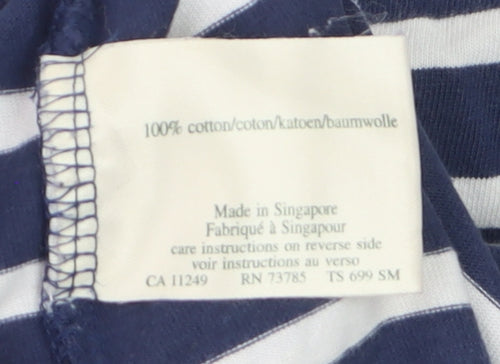 Laura Ashley Women's Blue White Striped Long Sleeve Cotton T-Shirt XL