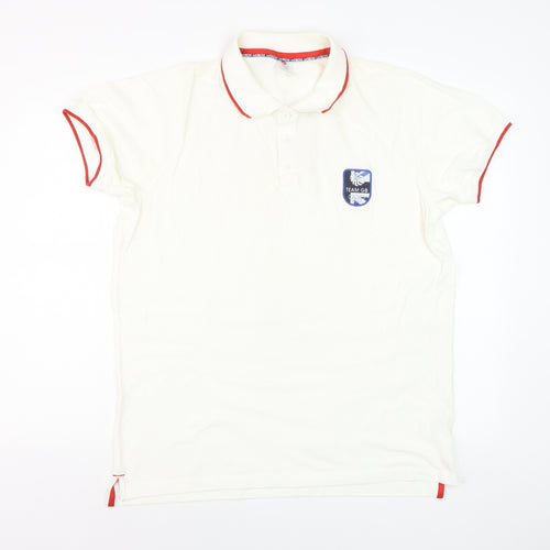Team GB Men's Ivory Cotton Polo Shirt L Sports Collared Top