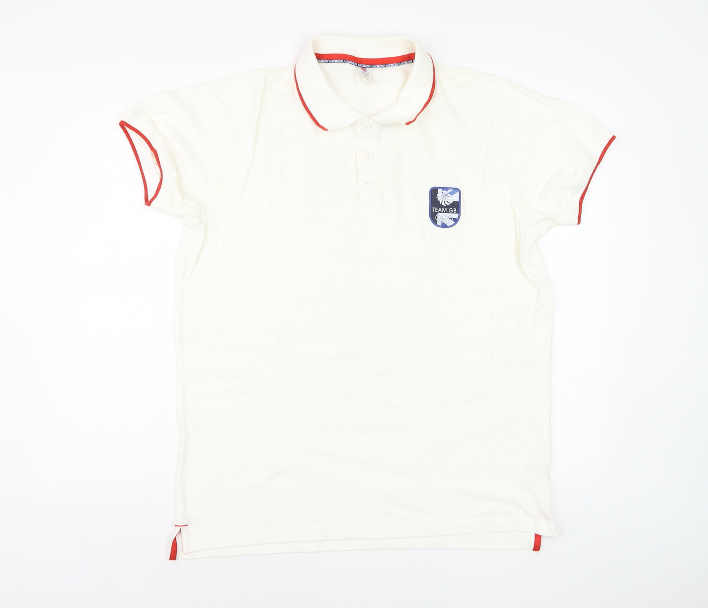 Team GB Men's Ivory Cotton Polo Shirt L Sports Collared Top