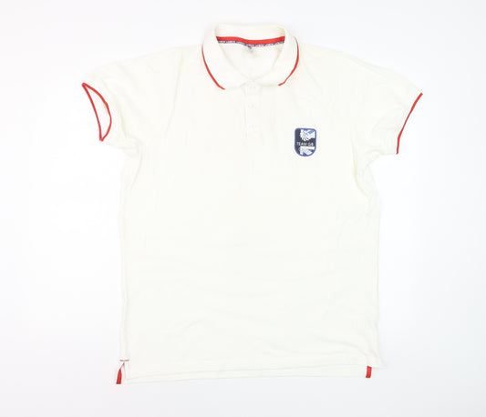 Team GB Men's Ivory Cotton Polo Shirt L Sports Collared Top
