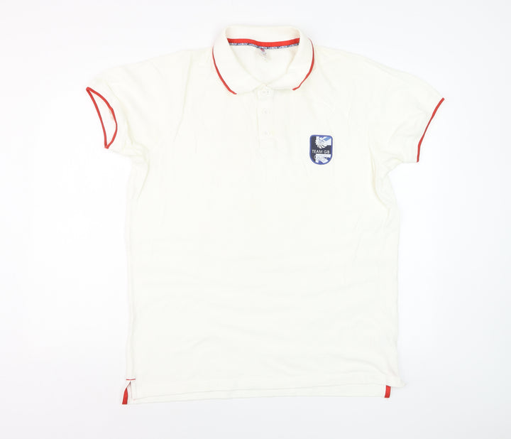 Team GB Men's Ivory Cotton Polo Shirt L Sports Collared Top