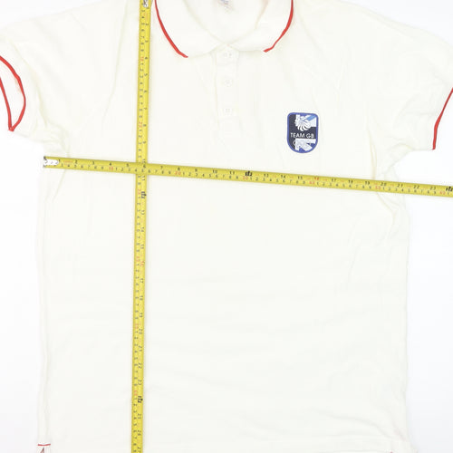 Team GB Men's Ivory Cotton Polo Shirt L Sports Collared Top