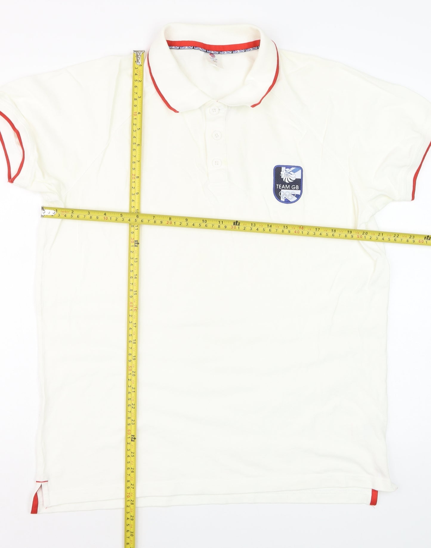Team GB Men's Ivory Cotton Polo Shirt L Sports Collared Top