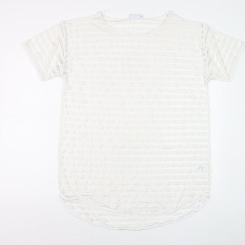 Next Women White Size 14 Short Sleeve Striped Stretch T-Shirt