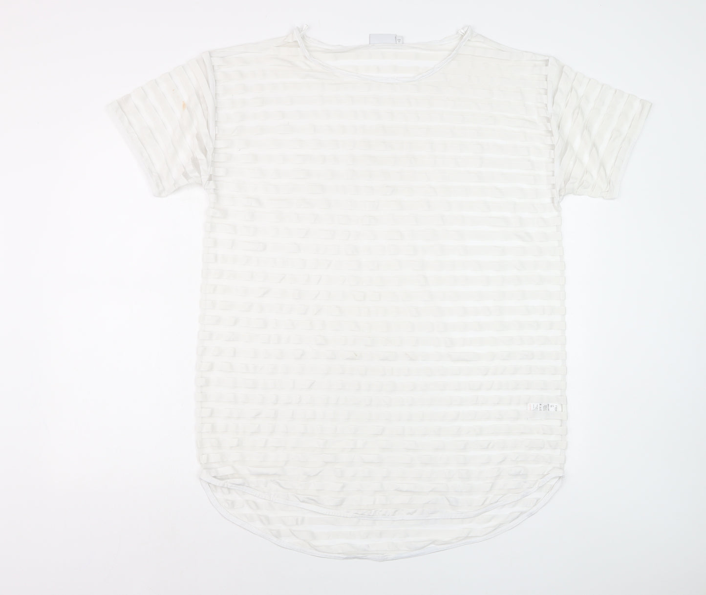 Next Women White Size 14 Short Sleeve Striped Stretch T-Shirt