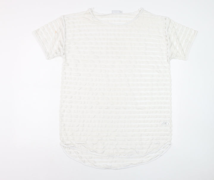Next Women White Size 14 Short Sleeve Striped Stretch T-Shirt