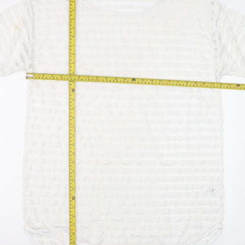 Next Women White Size 14 Short Sleeve Striped Stretch T-Shirt