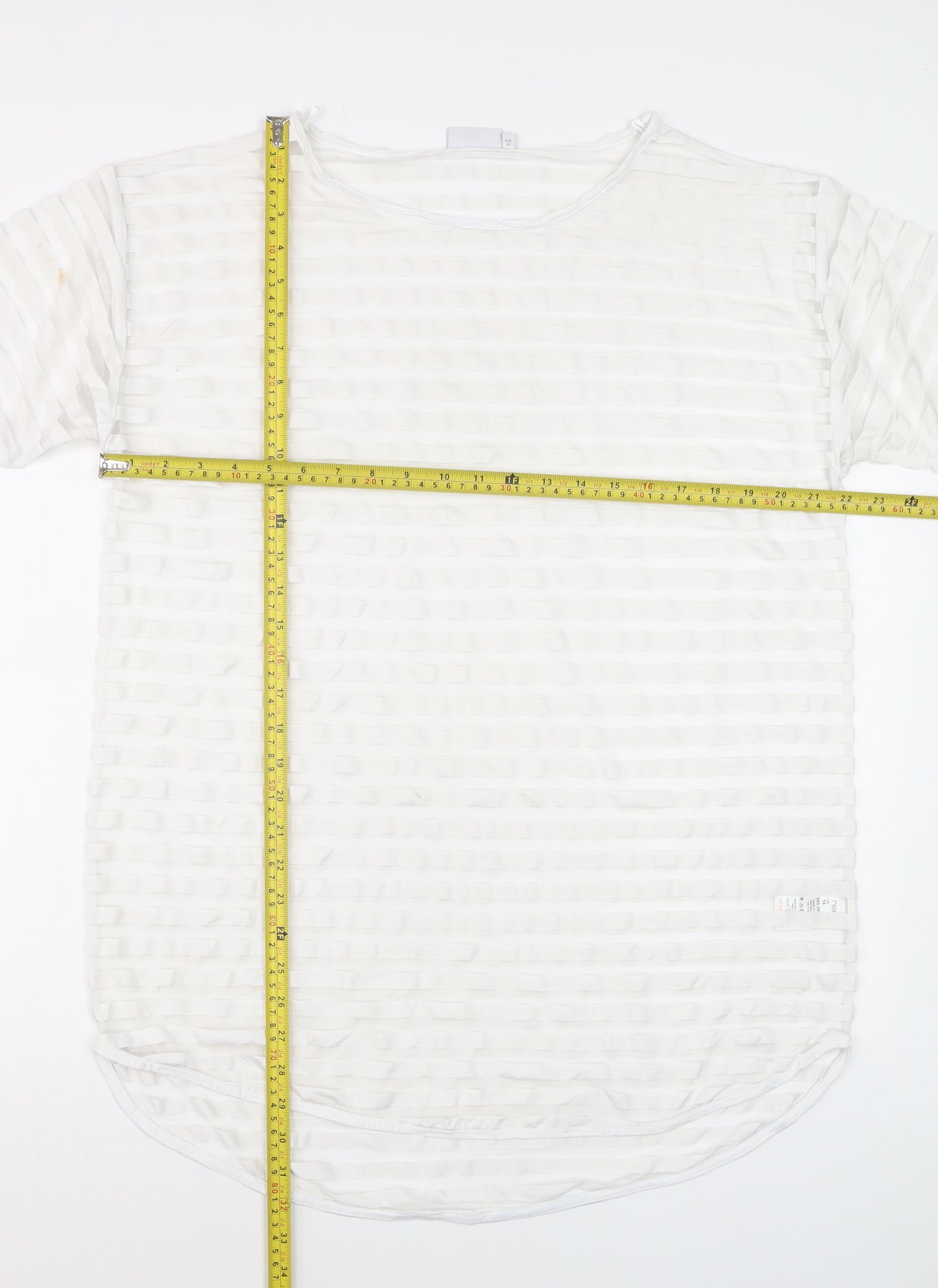 Next Women White Size 14 Short Sleeve Striped Stretch T-Shirt