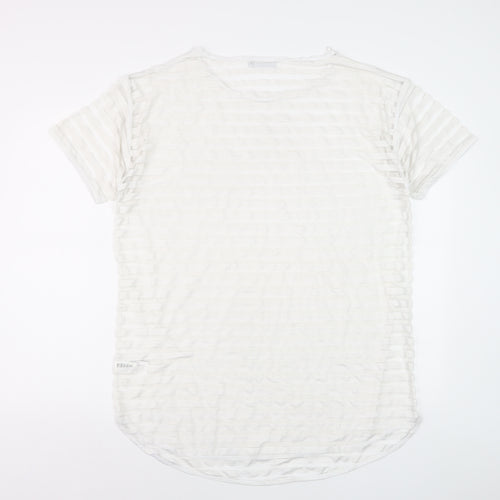 Next Women White Size 14 Short Sleeve Striped Stretch T-Shirt