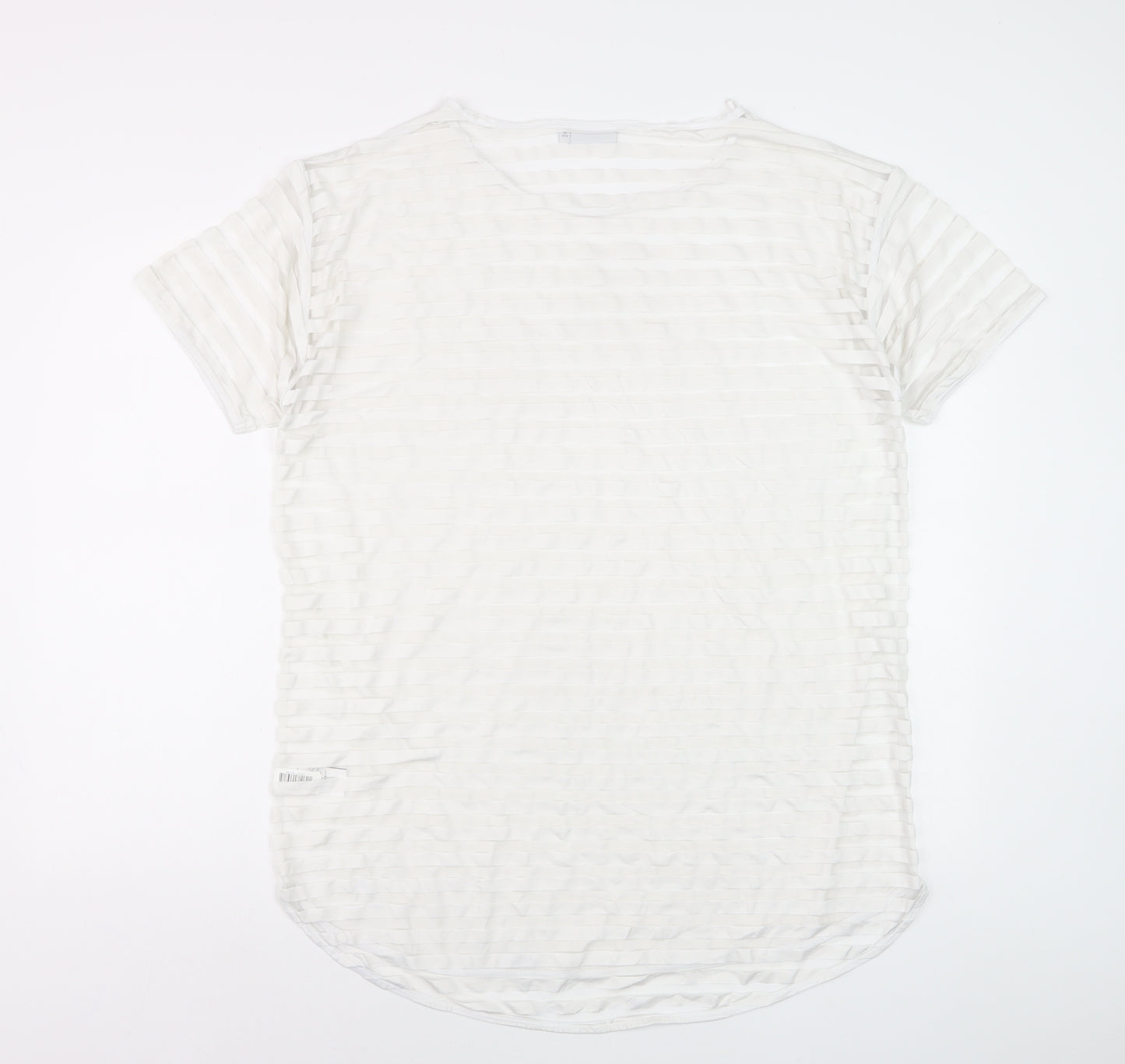 Next Women White Size 14 Short Sleeve Striped Stretch T-Shirt