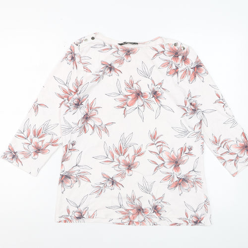 Bonmarché Women’s White Floral 3/4 Sleeve Cotton T-Shirt Size 14