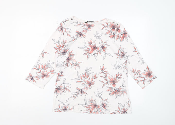 Bonmarché Women’s White Floral 3/4 Sleeve Cotton T-Shirt Size 14