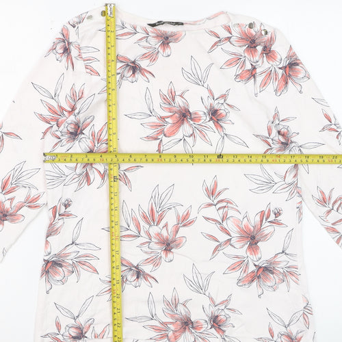 Bonmarché Women’s White Floral 3/4 Sleeve Cotton T-Shirt Size 14