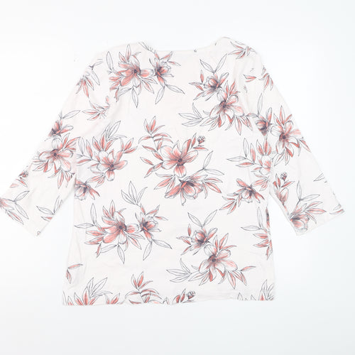 Bonmarché Women’s White Floral 3/4 Sleeve Cotton T-Shirt Size 14