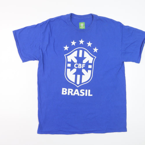 CBF Brasil Men's Blue Large Cotton Graphic Football T-Shirt