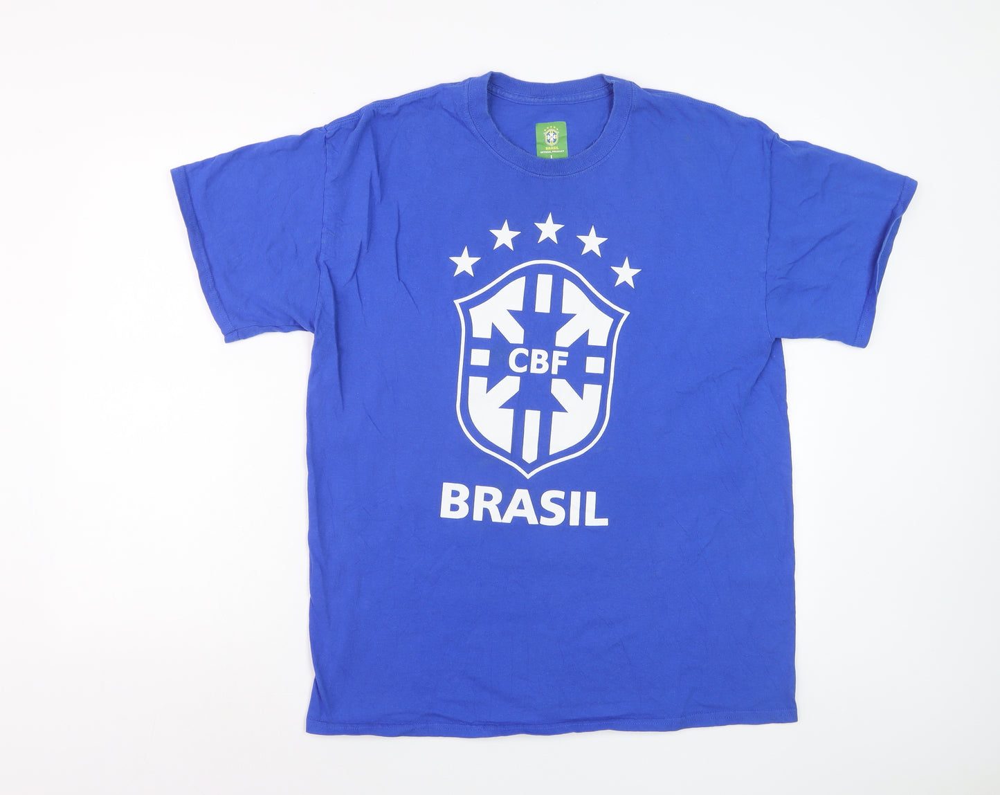 CBF Brasil Men's Blue Large Cotton Graphic Football T-Shirt