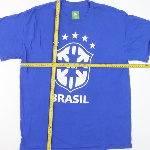 CBF Brasil Men's Blue Large Cotton Graphic Football T-Shirt